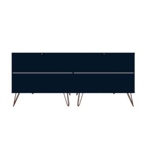 Manhattan Comfort Rockefeller 6-Drawer Double Low Dresser with Metal Legs in Tatiana Midnight Blue