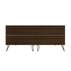 Manhattan Comfort Rockefeller 6-Drawer Double Low Dresser with Metal Legs in Brown