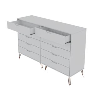 Manhattan Comfort Rockefeller 10-Drawer Double Tall Dresser with Metal Legs in White