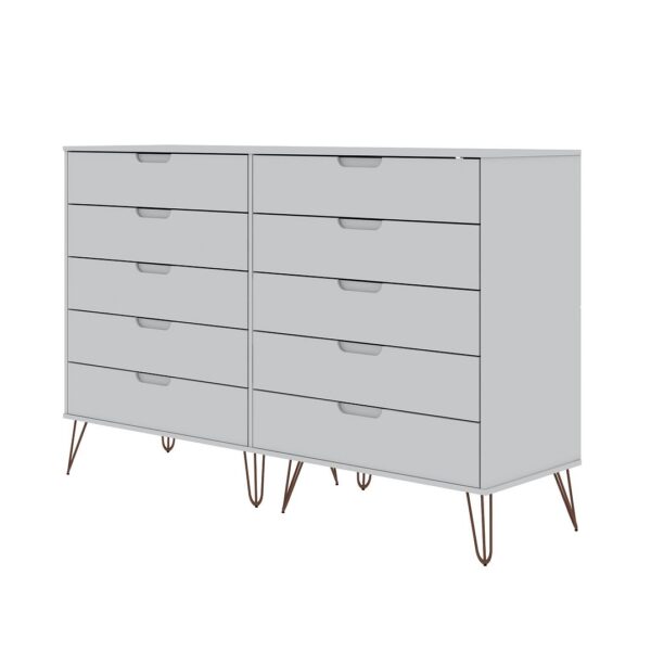 Manhattan Comfort Rockefeller 10-Drawer Double Tall Dresser with Metal Legs in White