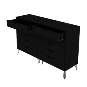 Manhattan Comfort Rockefeller 10-Drawer Double Tall Dresser with Metal Legs in Black