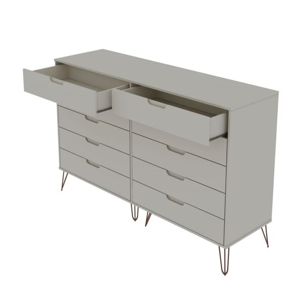 Manhattan Comfort Rockefeller 10-Drawer Double Tall Dresser with Metal Legs in Off White and Nature