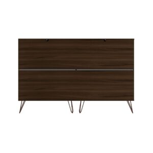 Manhattan Comfort Rockefeller 10-Drawer Double Tall Dresser with Metal Legs in Brown