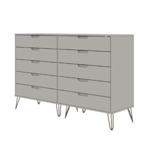 Manhattan Comfort Rockefeller 10-Drawer Double Tall Dresser with Metal Legs in Off White