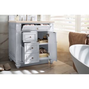 James Martin 157-V30-BW-3EMR Bristol 30 Inch Single Vanity in Bright White with 3 CM Eternal Marfil Quartz Top