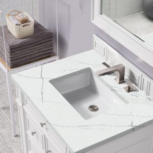 James Martin 157-V30-BW-3ENC Bristol 30 Inch Single Vanity Cabinet with Ethereal Noctis Quartz Top - Bright White