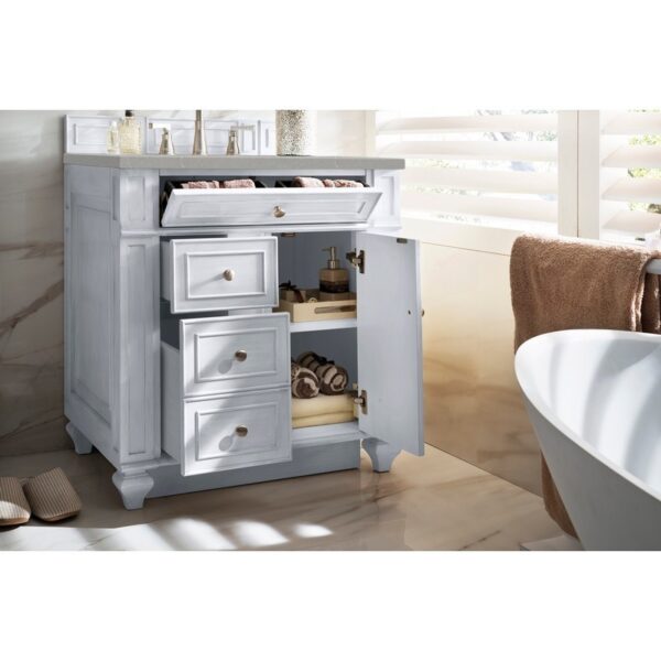 James Martin 157-V30-BW-3ESR Bristol 30 Inch Single Vanity in Bright White with 3 CM Eternal Serena Quartz Top