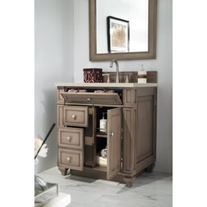 James Martin 157-V30-WW-3EMR Bristol 30 Inch Single Vanity Whitewashed Walnut with 3 CM Eternal Marfil Quartz Top