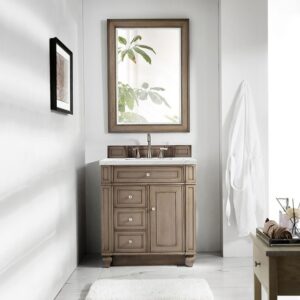 James Martin 157-V30-WW-3ENC Bristol 30 Inch Single Vanity Cabinet with Ethereal Noctis Quartz Top - Whitewashed Walnut