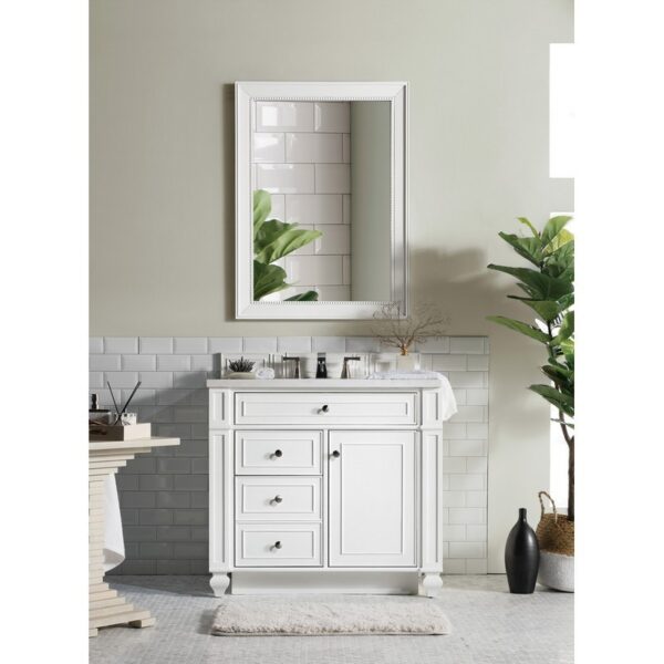 James Martin 157-V36-BW-3AF Bristol 36 Inch Single Vanity in Bright White with 3 cm Arctic Fall Solid Surface Top