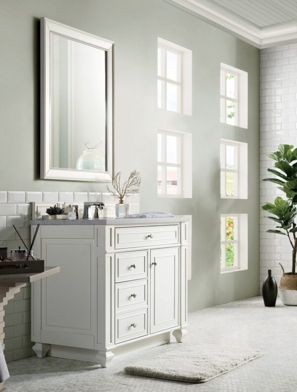 James Martin 157-V36-BW-3AF Bristol 36 Inch Single Vanity in Bright White with 3 cm Arctic Fall Solid Surface Top