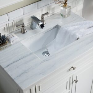 James Martin 157-V36-BW-3AF Bristol 36 Inch Single Vanity in Bright White with 3 cm Arctic Fall Solid Surface Top