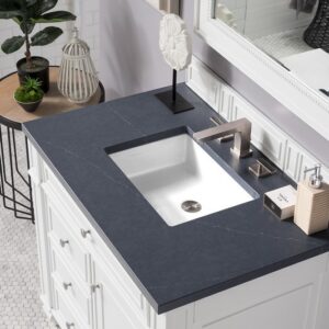 James Martin 157-V36-BW-3CSP Bristol 36 Inch Single Vanity in Bright White with 3 cm Charcoal Soapstone Quartz Top with Sink