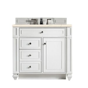 James Martin 157-V36-BW-3EMR Bristol 36 Inch Single Vanity in Bright White with 3 CM Eternal Marfil Quartz Top