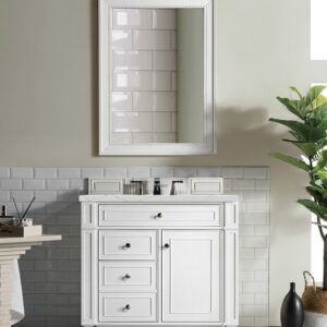 James Martin 157-V36-BW-3ENC Bristol 36 Inch Single Vanity Cabinet with Ethereal Noctis Quartz Top - Bright White