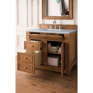 James Martin 157-V36-SBR-3AF Bristol 36 Inch Single Vanity in Saddle Brown with 3 CM Arctic Fall Solid Surface Top