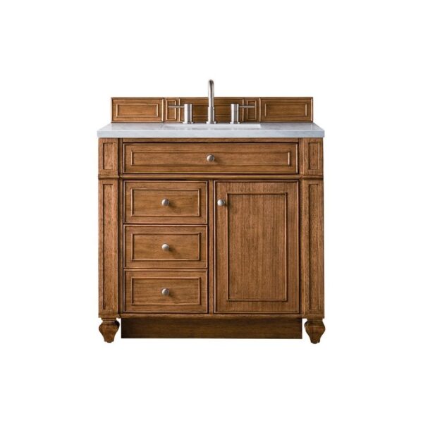 James Martin 157-V36-SBR-3EJP Bristol 36 Inch Single Vanity in Saddle Brown with 3 CM Eternal Jasmine Pearl Quartz Top