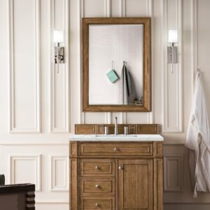 James Martin 157-V36-SBR-3ENC Bristol 36 Inch Single Vanity Cabinet with Ethereal Noctis Quartz Top - Saddle Brown