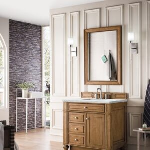 James Martin 157-V36-SBR-3ENC Bristol 36 Inch Single Vanity Cabinet with Ethereal Noctis Quartz Top - Saddle Brown