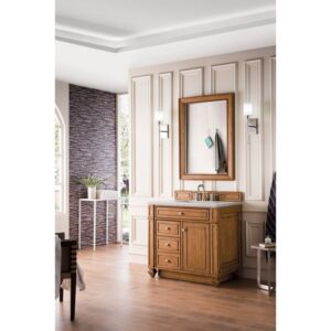 James Martin 157-V36-SBR-3ESR Bristol 36 Inch Single Vanity in Saddle Brown with 3 CM Eternal Serena Quartz Top