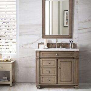 James Martin 157-V36-WW-3AF Bristol 36 Inch Single Vanity in Whitewashed Walnut with 3 cm Arctic Fall Solid Surface Top