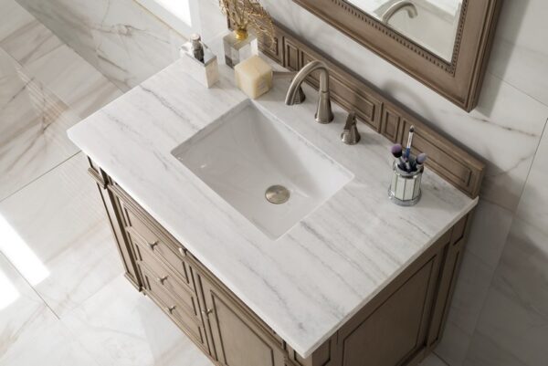 James Martin 157-V36-WW-3AF Bristol 36 Inch Single Vanity in Whitewashed Walnut with 3 cm Arctic Fall Solid Surface Top