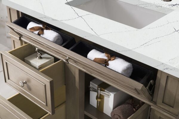 James Martin 157-V36-WW-3ENC Bristol 36 Inch Single Vanity Cabinet with Ethereal Noctis Quartz Top - Whitewashed Walnut