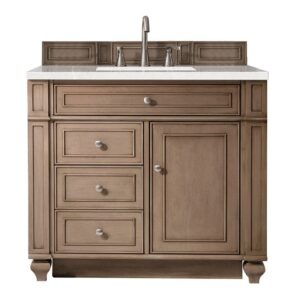 James Martin 157-V36-WW-3ESR Bristol 36 Inch Single Vanity Whitewashed Walnut with 3 CM Eternal Serena Quartz Top