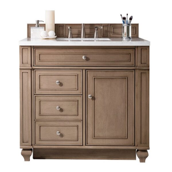 James Martin 157-V36-3WZ Bristol 36 Inch Single Vanity with 3cm White Zeus Quartz Top