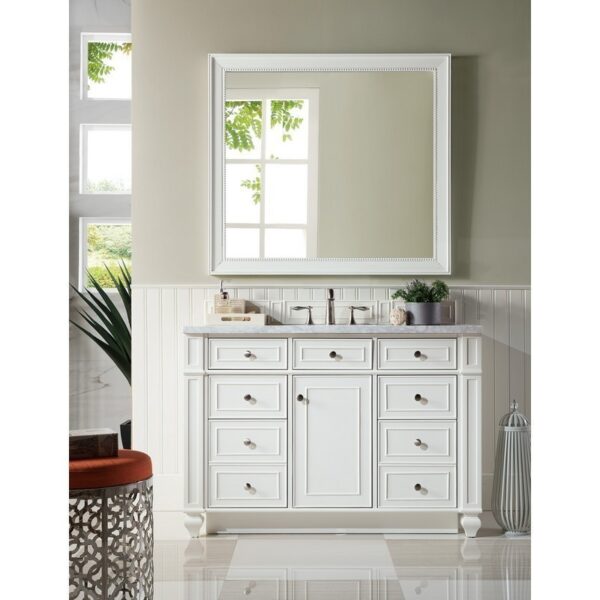 James Martin 157-V48-BW-3CAR Bristol 48 Inch Single Vanity in Bright White with 3 cm Carrara Marble Top