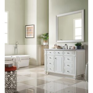 James Martin 157-V48-BW-3CAR Bristol 48 Inch Single Vanity in Bright White with 3 cm Carrara Marble Top