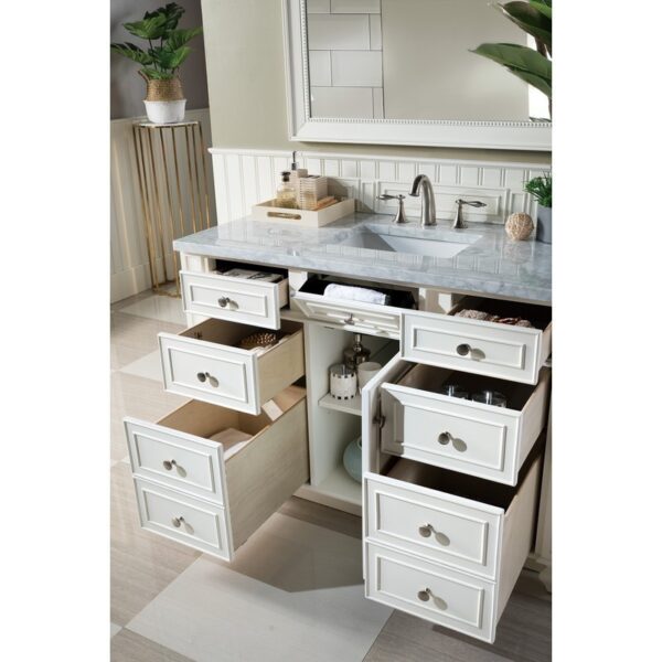 James Martin 157-V48-BW-3CAR Bristol 48 Inch Single Vanity in Bright White with 3 cm Carrara Marble Top