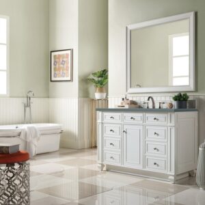 James Martin 157-V48-BW-3CBL Bristol 48 Inch Single Vanity Cabinet with Cala Blue Quartz Top - Bright White