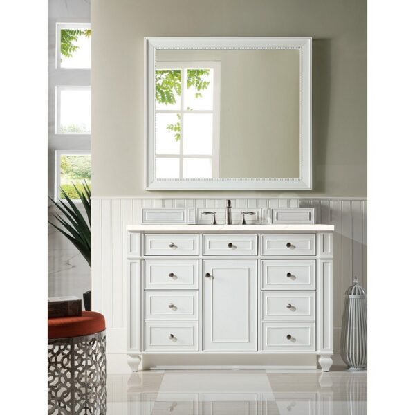 James Martin 157-V48-BW-3EMR Bristol 48 Inch Single Vanity in Bright White with 3 CM Eternal Marfil Quartz Top