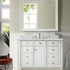 James Martin 157-V48-BW-3ENC Bristol 48 Inch Single Vanity Cabinet with Ethereal Noctis Quartz Top - Bright White