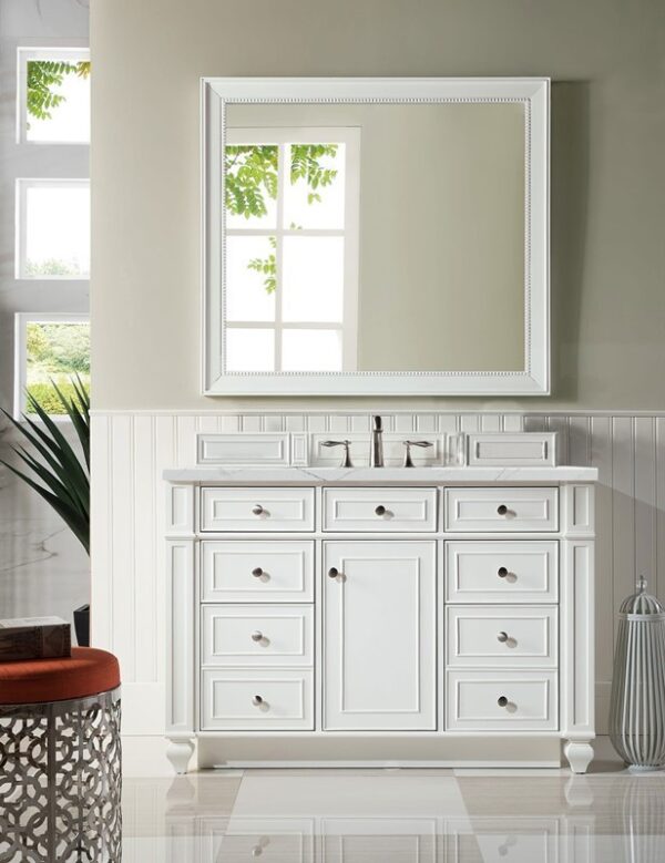 James Martin 157-V48-BW-3ENC Bristol 48 Inch Single Vanity Cabinet with Ethereal Noctis Quartz Top - Bright White