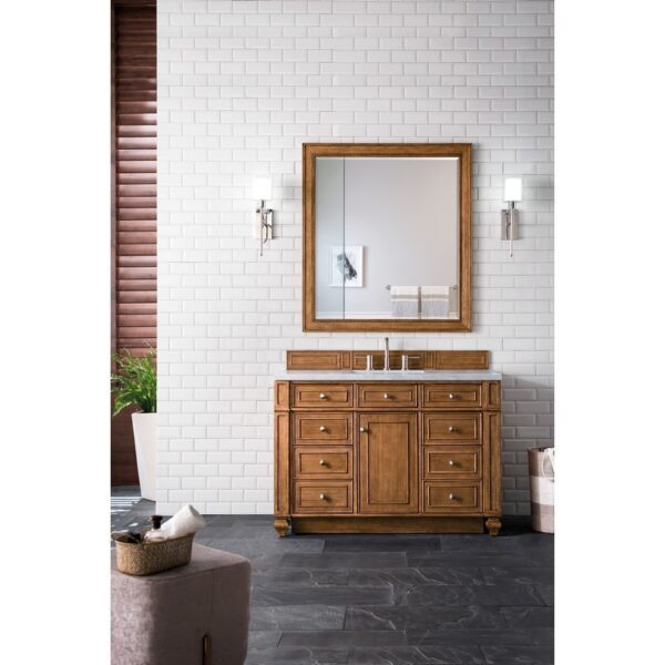 James Martin 157-V48-SBR-3AF Bristol 48 Inch Single Vanity in Saddle Brown with 3 CM Arctic Fall Solid Surface Top