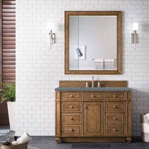 James Martin 157-V48-SBR-3CBL Bristol 48 Inch Single Vanity Cabinet with Cala Blue Quartz Top - Saddle Brown