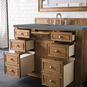 James Martin 157-V48-SBR-3CBL Bristol 48 Inch Single Vanity Cabinet with Cala Blue Quartz Top - Saddle Brown