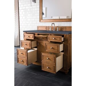 James Martin 157-V48-SBR-3CSP Bristol 48 Inch Single Vanity in Saddle Brown with 3 CM Charcoal Soapstone Quartz Top