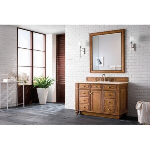 James Martin 157-V48-SBR-3EMR Bristol 48 Inch Single Vanity in Saddle Brown with 3 CM Eternal Marfil Quartz Top