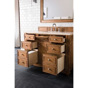 James Martin 157-V48-SBR-3EMR Bristol 48 Inch Single Vanity in Saddle Brown with 3 CM Eternal Marfil Quartz Top