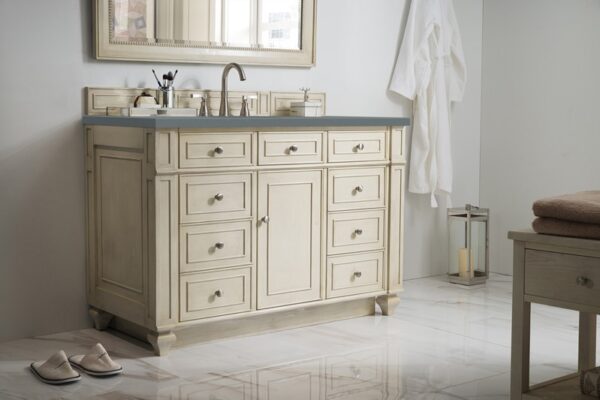 James Martin 157-V48-VV-3CBL Bristol 48 Inch Single Vanity Cabinet with Cala Blue Quartz Top - Vintage Vanilla