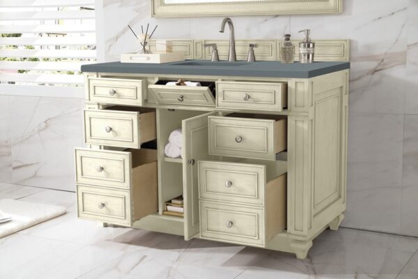 James Martin 157-V48-VV-3CBL Bristol 48 Inch Single Vanity Cabinet with Cala Blue Quartz Top - Vintage Vanilla