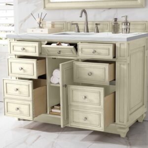 James Martin 157-V48-VV-3ENC Bristol 48 Inch Single Vanity Cabinet with Ethereal Noctis Quartz Top - Vintage Vanilla