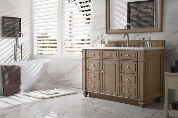 James Martin 157-V48-WW-3AF Bristol 48 Inch Single Vanity in Whitewashed Walnut with 3 cm Arctic Fall Solid Surface Top