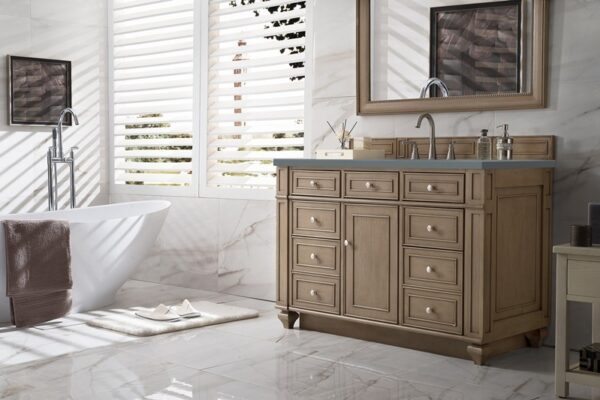 James Martin 157-V48-WW-3CBL Bristol 48 Inch Single Vanity Cabinet with Cala Blue Quartz Top - Whitewashed Walnut