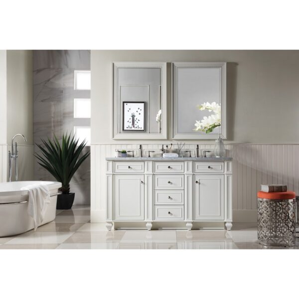 James Martin 157-V60D-BW-3CAR Bristol 60 Inch Double Vanity in Bright White with 3 cm Carrara Marble Top