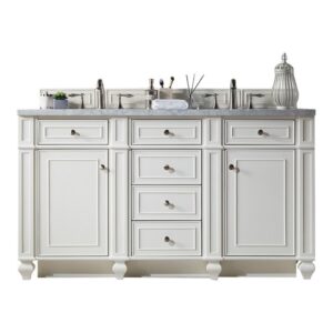 James Martin 157-V60D-BW-3CAR Bristol 60 Inch Double Vanity in Bright White with 3 cm Carrara Marble Top