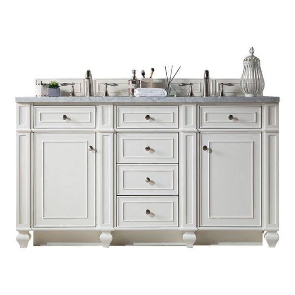 James Martin 157-V60D-BW-3CAR Bristol 60 Inch Double Vanity in Bright White with 3 cm Carrara Marble Top